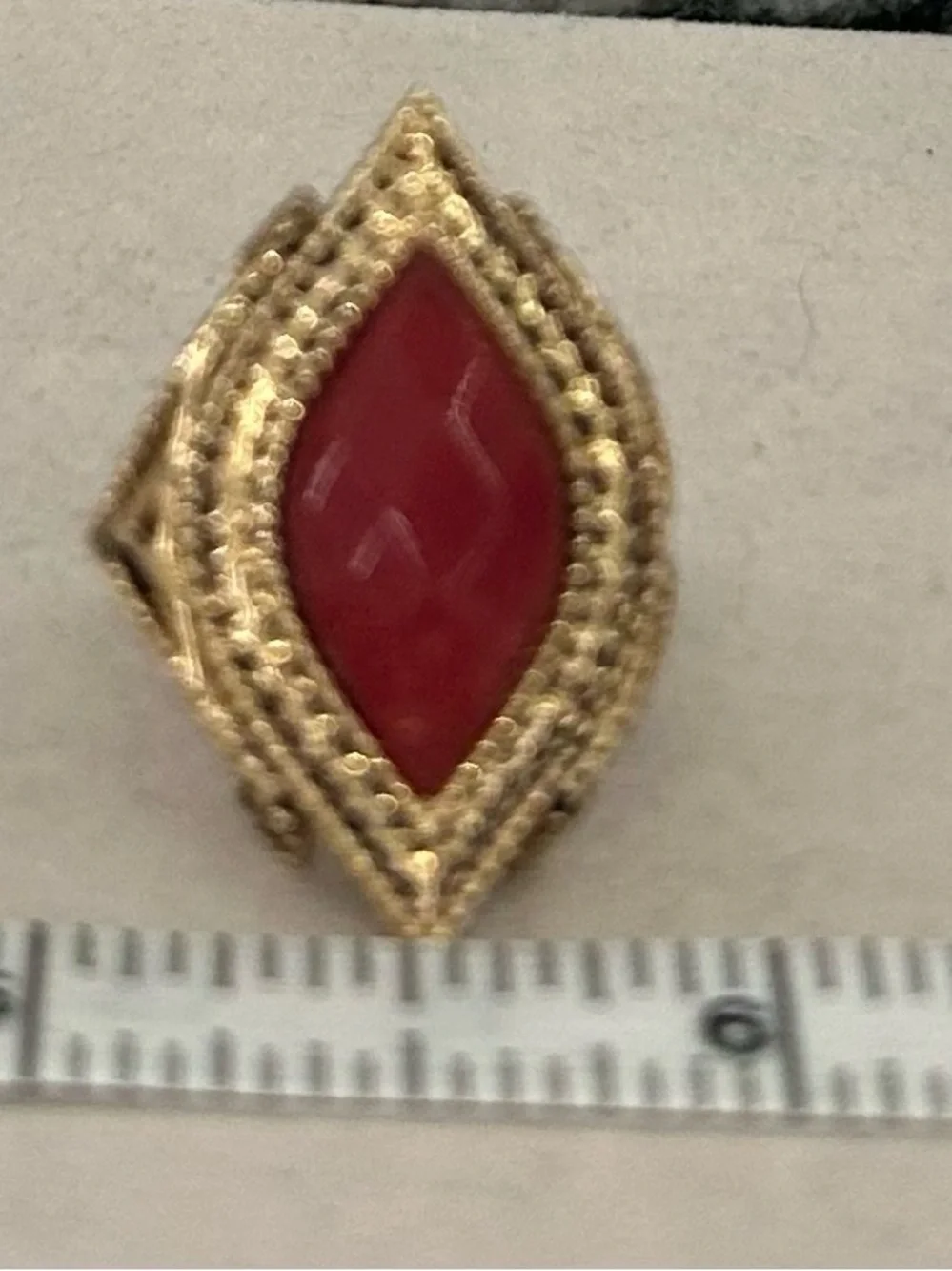 Barse BronzeRing with Deep Red Marquise Stone